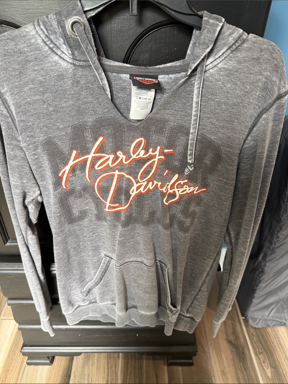 Harley-Davidson Women's Gray Hooded Sweater with Orange Script